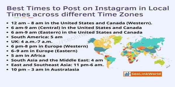 Best times to post on Instgram in local times across different time zones